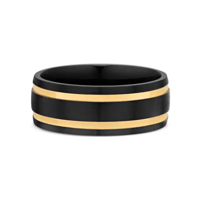 Nialaya Men's Black / Gold Black Band Ring With Gold