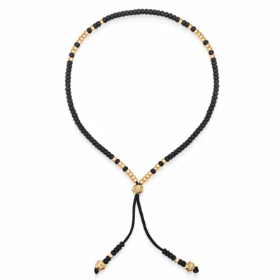 Nialaya Men's Black / Gold Black Beaded String Bracelet In Gold In Multi