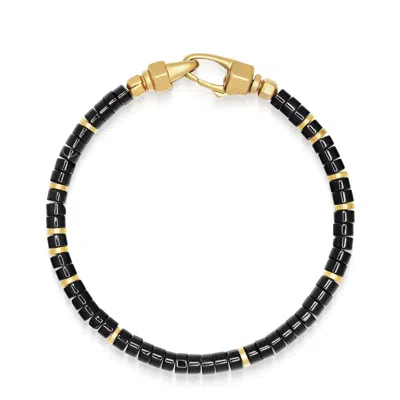 Nialaya Men's Black / Gold Black Onyx Heishi Bracelet
