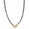 Nialaya Men's Black / Grey / Gold Black Pearl Choker With Double Panther Head In Gold In Multi