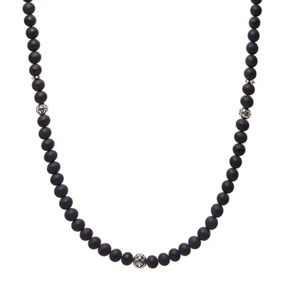 Nialaya Men's Black / Silver Beaded Necklace With Matte Onyx & Silver
