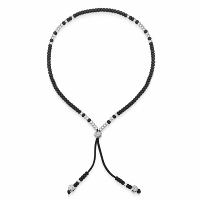 Nialaya Men's Black / Silver Black Beaded String Bracelet In Silver In Multi