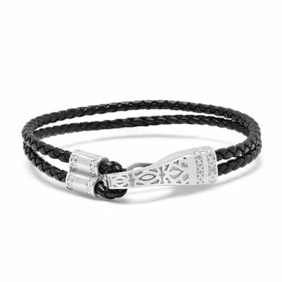 Nialaya Men's Black / Silver Black Leather Bracelet With Silver Clasp
