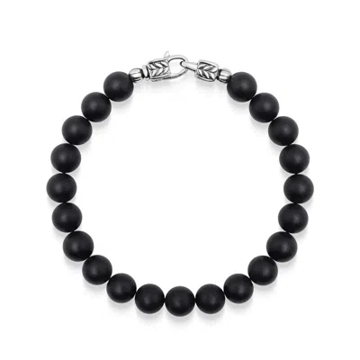 Nialaya Men's Black / Silver Black Onyx Healing Bracelet With Silver Lock