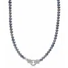 Nialaya Men's Black / Silver Black Pearl Choker With Double Panther Head In Silver In Blue