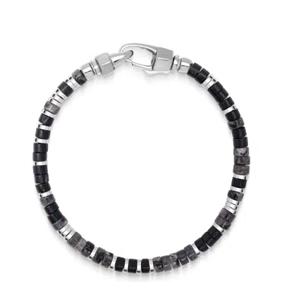 Nialaya Men's Black / Silver Midnight Onyx Heishi Bracelet