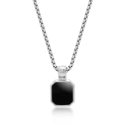 Nialaya Men's Black / Silver Silver Necklace With Square Matte Onyx Pendant