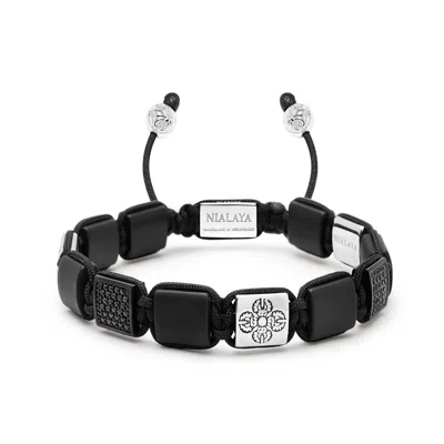 Nialaya Men's Black / Silver The Cz Flatbead Collection - Black Onyx And Silver