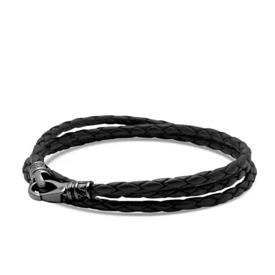 Nialaya Men's Black Wrap Around Leather Bracelet