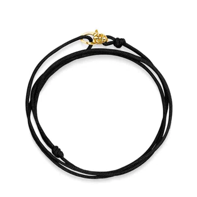 Nialaya Men's Black Wrap Around String Bracelet With Sterling Silver Gold Plated Lock