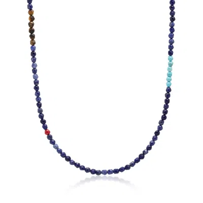 Nialaya Men's Blue / Brown Faceted Dumortierite Necklace With Tiger Eye And Turquoise
