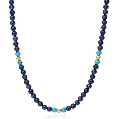 Nialaya Men's Blue / Gold Beaded Necklace With Blue Lapis, Bali Turquoise & Gold