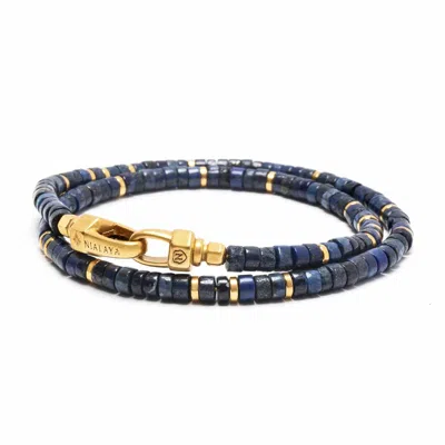 Nialaya Lapis Heishi Lock Wrap Bracelet In Blue