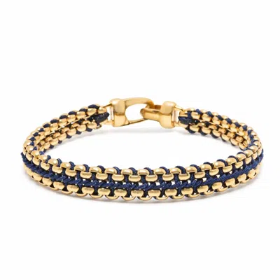 Nialaya Navy Woven Box Chain Bracelet In Gold