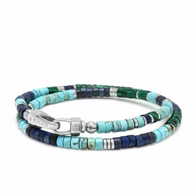 Nialaya Men's Blue / Green / Silver Multicolor Heishi Wrap Bracelet