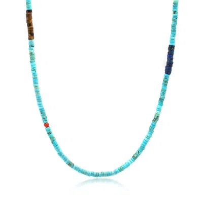 Nialaya Men's Blue / Green Turquoise Heishi Necklace With Tiger Eye And Blue Lapis