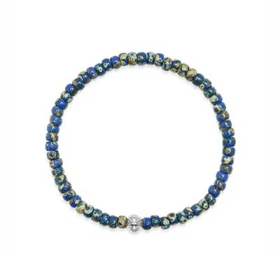 Nialaya Men's Blue / Green Wristband With Blue Lapis Japanese Miyuki Beads In Multi