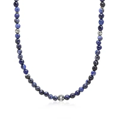 Nialaya Men's Blue / Silver Beaded Necklace With Faceted Dumortierite & Silver