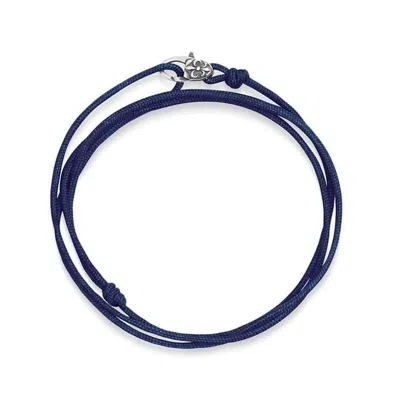 Nialaya Men's Blue / Silver Navy Wrap-around String Bracelet With Sterling Silver Lock