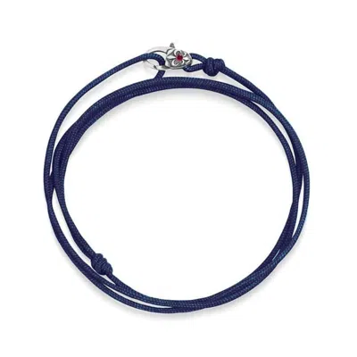 Nialaya Men's Blue / Silver Navy Wrap-around String Bracelet With Sterling Silver Lock In Metallic