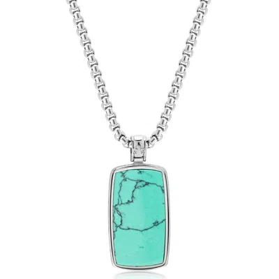 Nialaya Men's Blue / Silver Turquoise Dog Tag Necklace In Silver In Multi