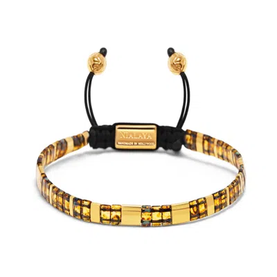 Nialaya Men's Bracelet With Marbled Amber And Gold Miyuki Tila Beads