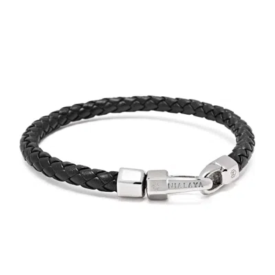 Nialaya Men's Braided Black Leather Bracelet In Silver