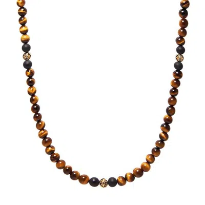 Nialaya Men's Brown / Gold / Black Beaded Necklace With Brown Tiger Eye And Gold In Green