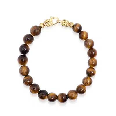 Nialaya Men's Brown / Gold Brown Tiger Eye Healing Bracelet With Gold Lock In Multi