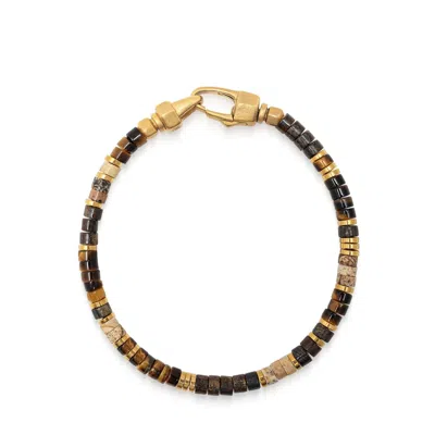Nialaya Men's Brown / Gold Tiger Eye Heishi Bracelet In Multi