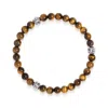 Nialaya Men's Brown / Silver Tiger Eye Bracelet With Silver Balls In Multi
