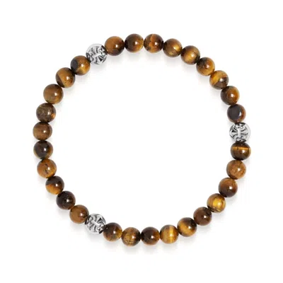 Nialaya Men's Brown / Silver Tiger Eye Bracelet With Silver Balls In Multi
