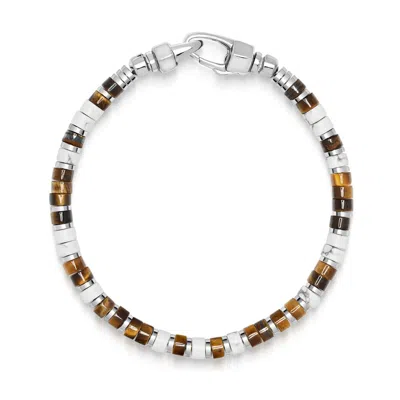 Nialaya Men's Brown / White White Howlite Heishi Bracelet In Metallic