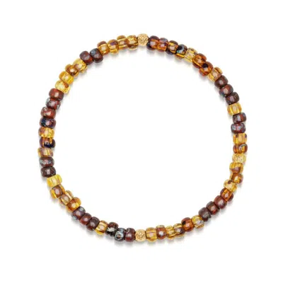 Nialaya Men's Brown / Yellow / Orange Wristband With Amber Japanese Miyuki Beads In Multi