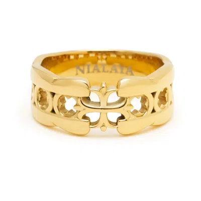Nialaya Men's Cross Band Ring With Gold Plating