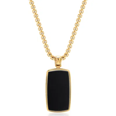 Nialaya Men's Gold / Black Black Onyx Dog Tag Necklace In Gold