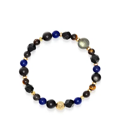 Nialaya Men's Gold / Black / Blue Blue Lapis Spiritual Power Bracelet In Multi