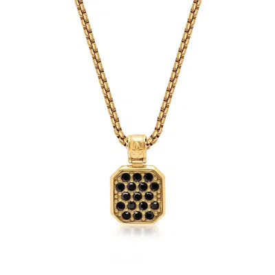Nialaya Men's Gold / Black Gold Necklace With Black Cz Square Pendant