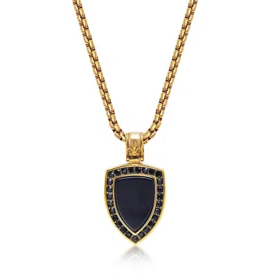 Nialaya Men's Gold / Black Gold Necklace With Black Onyx Shield Pendant