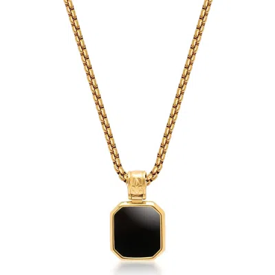 Nialaya Men's Gold / Black Gold Necklace With Square Onyx Pendant