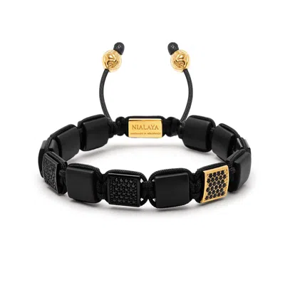 Nialaya Men's Gold / Black The Cz Flatbead Collection - Black, Gold In Gray