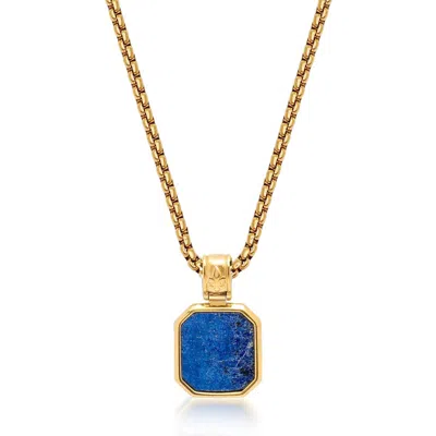 Nialaya Men's Gold / Blue Gold Necklace With Square Blue Lapis Pendant