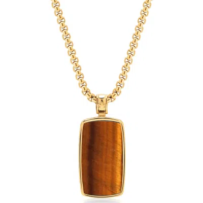 Nialaya Men's Gold / Brown Tiger Eye Dog Tag Necklace In Gold