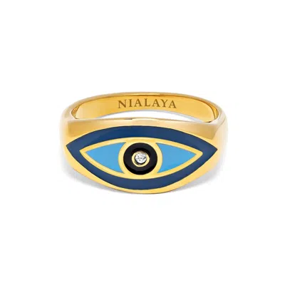Nialaya Men's Gold Evil Eye Ring