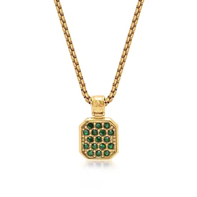 Nialaya Men's Gold / Green Gold Necklace With Green Cz Square Pendant In Gray