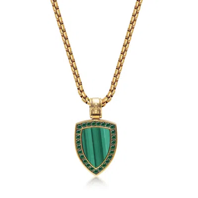 Nialaya Men's Gold / Green Gold Necklace With Malachite Shield Pendant