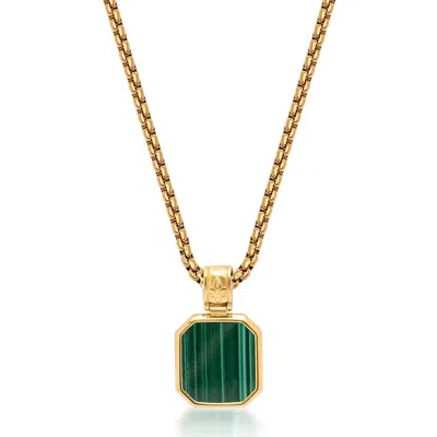 Nialaya Men's Gold / Green Gold Necklace With Square Malachite Pendant