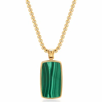 Nialaya Men's Gold / Green Green Malachite Dog Tag Necklace In Gold