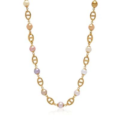 Nialaya Men's Gold Mariner Chain With Multicolored Pearls