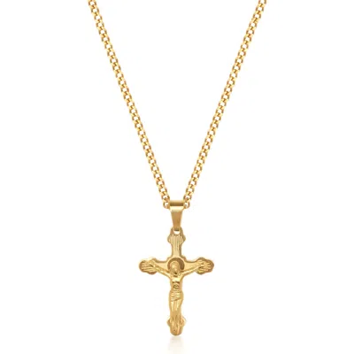 Nialaya Men's Gold Necklace With Crucifix Pendant